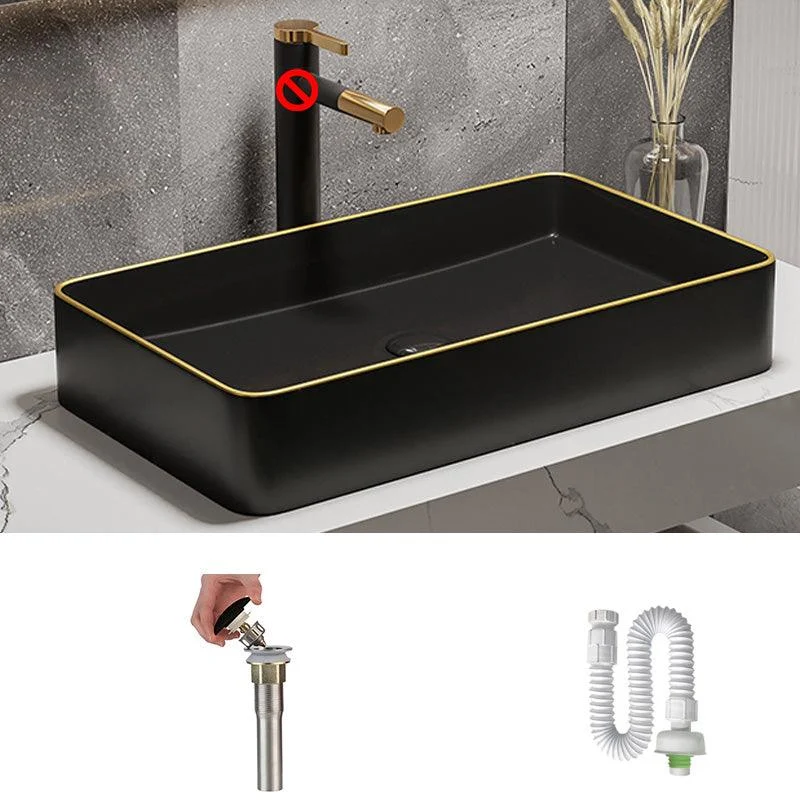 Modern Bathroom Sink Porcelain Pop-Up Drain Rectangular Vessel Bathroom Sink -Bathlova