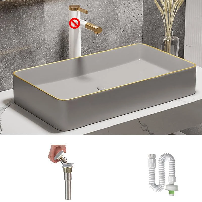 Modern Bathroom Sink Porcelain Pop-Up Drain Rectangular Vessel Bathroom Sink -Bathlova