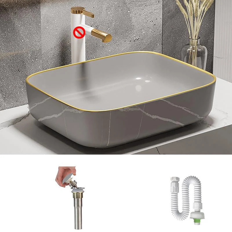 Modern Bathroom Sink Porcelain Pop-Up Drain Rectangular Vessel Bathroom Sink -Bathlova