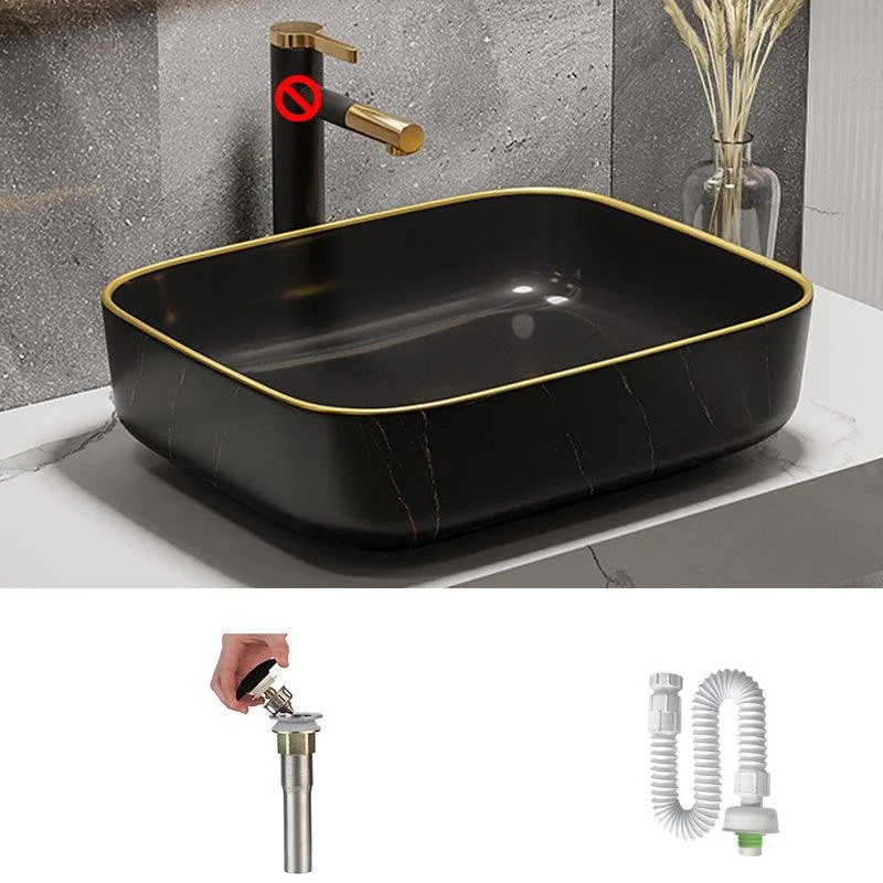 Modern Bathroom Sink Porcelain Pop-Up Drain Rectangular Vessel Bathroom Sink -Bathlova