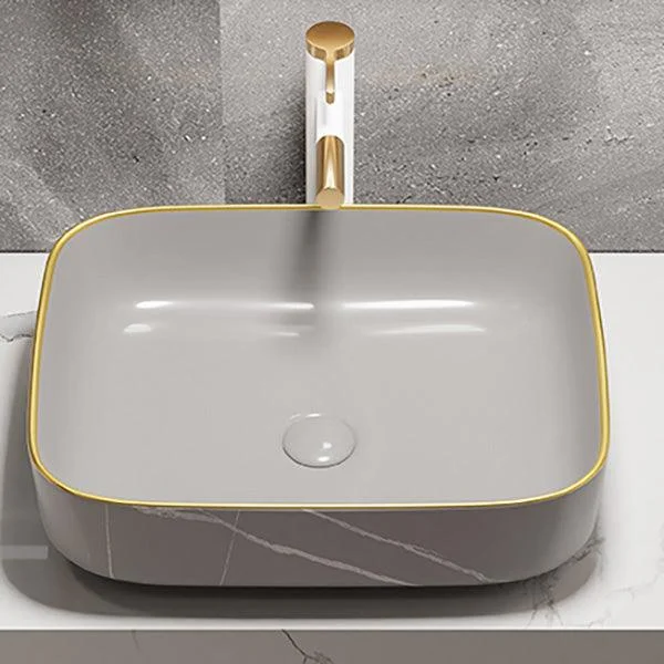 Modern Bathroom Sink Porcelain Pop-Up Drain Rectangular Vessel Bathroom Sink -Bathlova