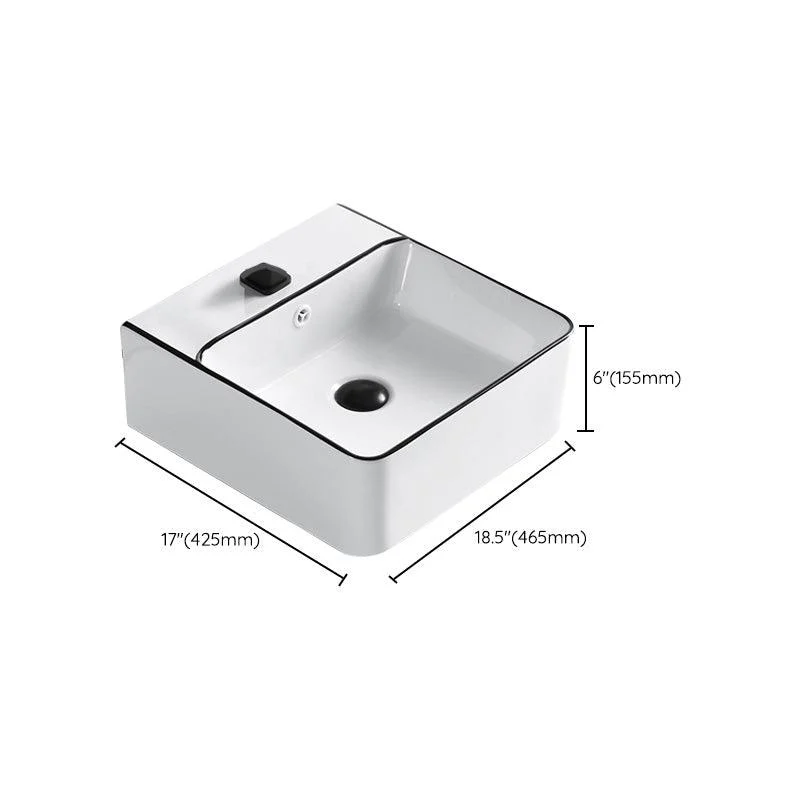 Modern Bathroom Sink Porcelain Pop-Up Drain Rectangular Vessel Sink -Bathlova