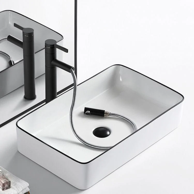 Modern Bathroom Sink Porcelain Pop-Up Drain Rectangular Vessel Sink -Bathlova