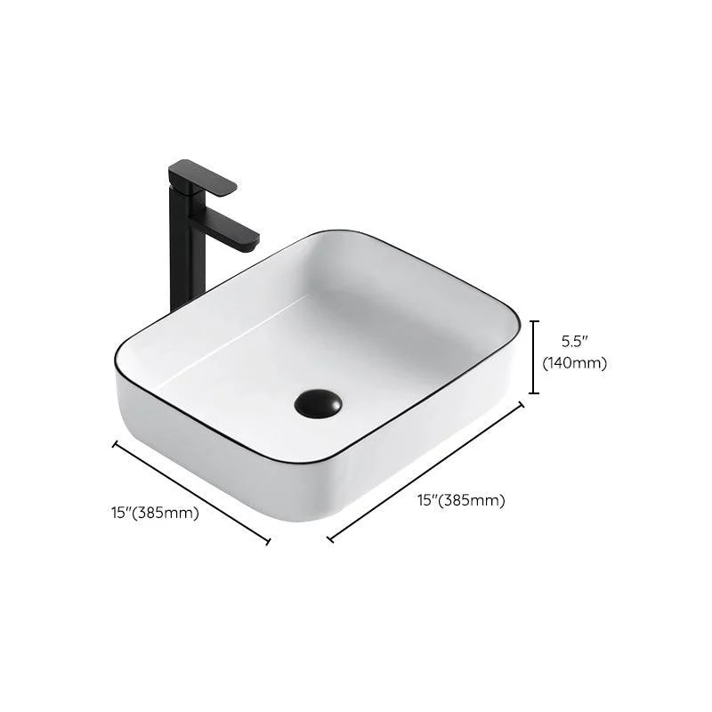 Modern Bathroom Sink Porcelain Pop-Up Drain Rectangular Vessel Sink -Bathlova