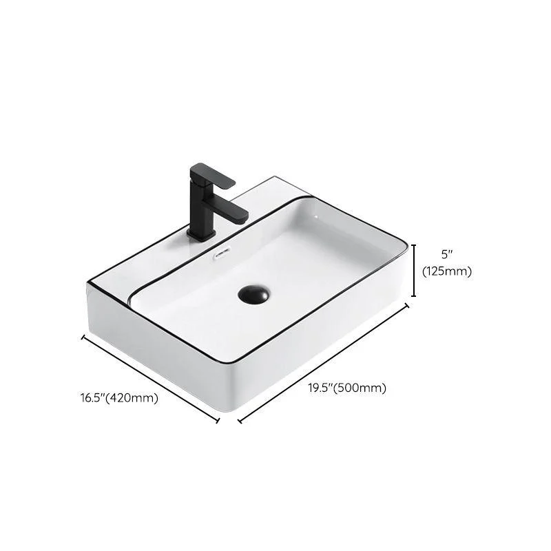 Modern Bathroom Sink Porcelain Pop-Up Drain Rectangular Vessel Sink -Bathlova