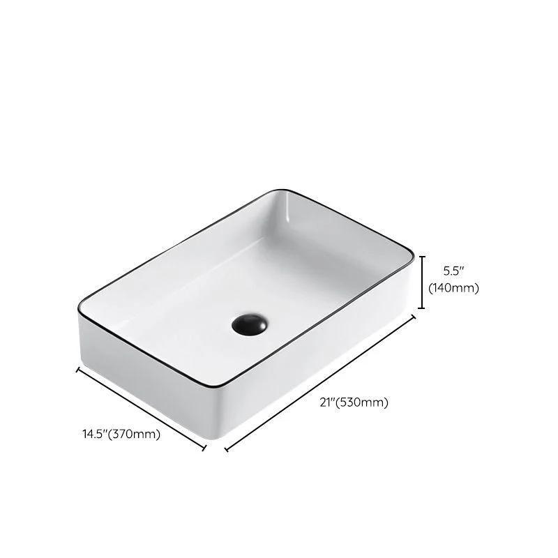 Modern Bathroom Sink Porcelain Pop-Up Drain Rectangular Vessel Sink -Bathlova