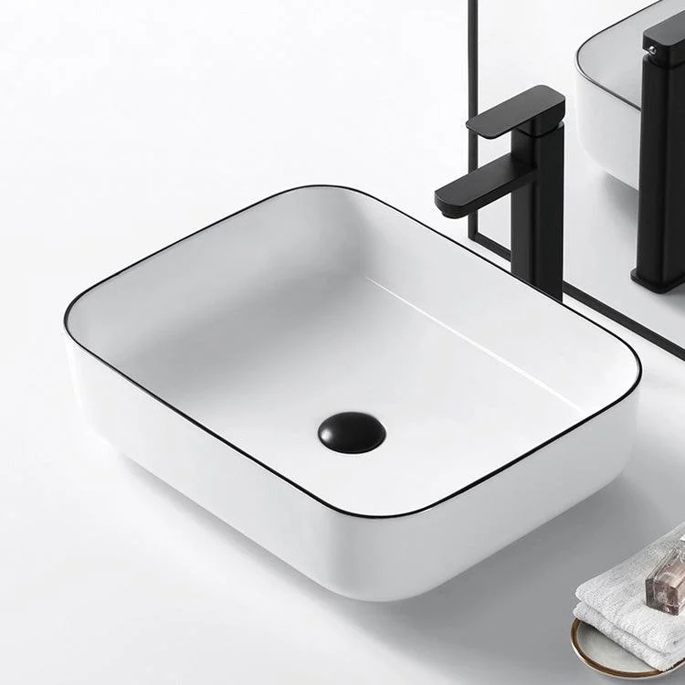 Modern Bathroom Sink Porcelain Pop-Up Drain Rectangular Vessel Sink -Bathlova