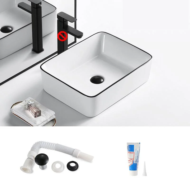 Modern Bathroom Sink Porcelain Pop-Up Drain Rectangular Vessel Sink -Bathlova