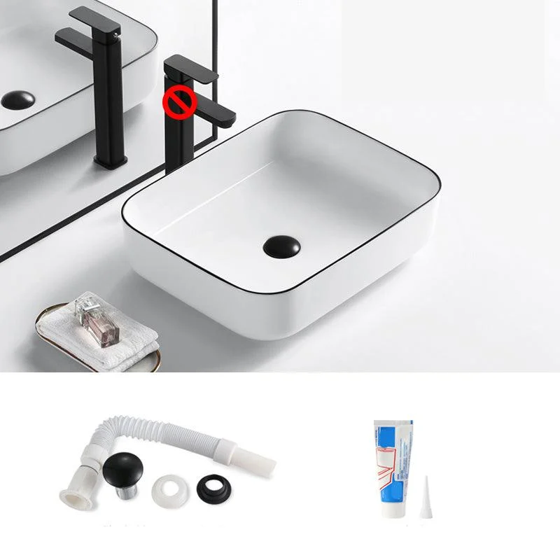 Modern Bathroom Sink Porcelain Pop-Up Drain Rectangular Vessel Sink -Bathlova