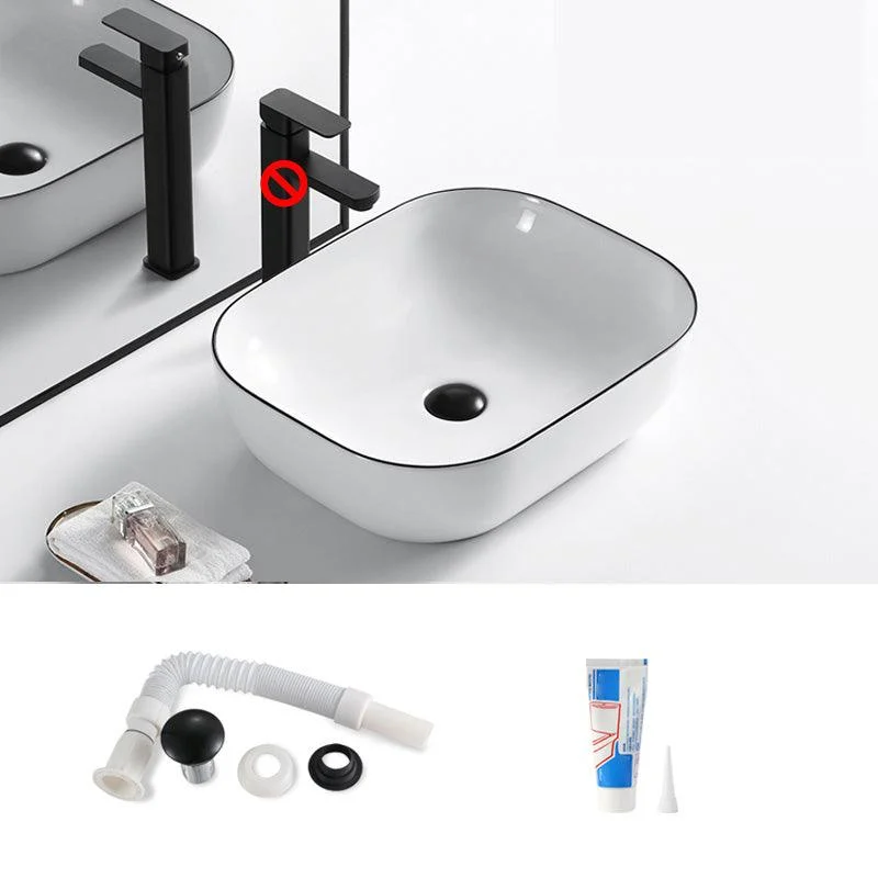 Modern Bathroom Sink Porcelain Pop-Up Drain Rectangular Vessel Sink -Bathlova