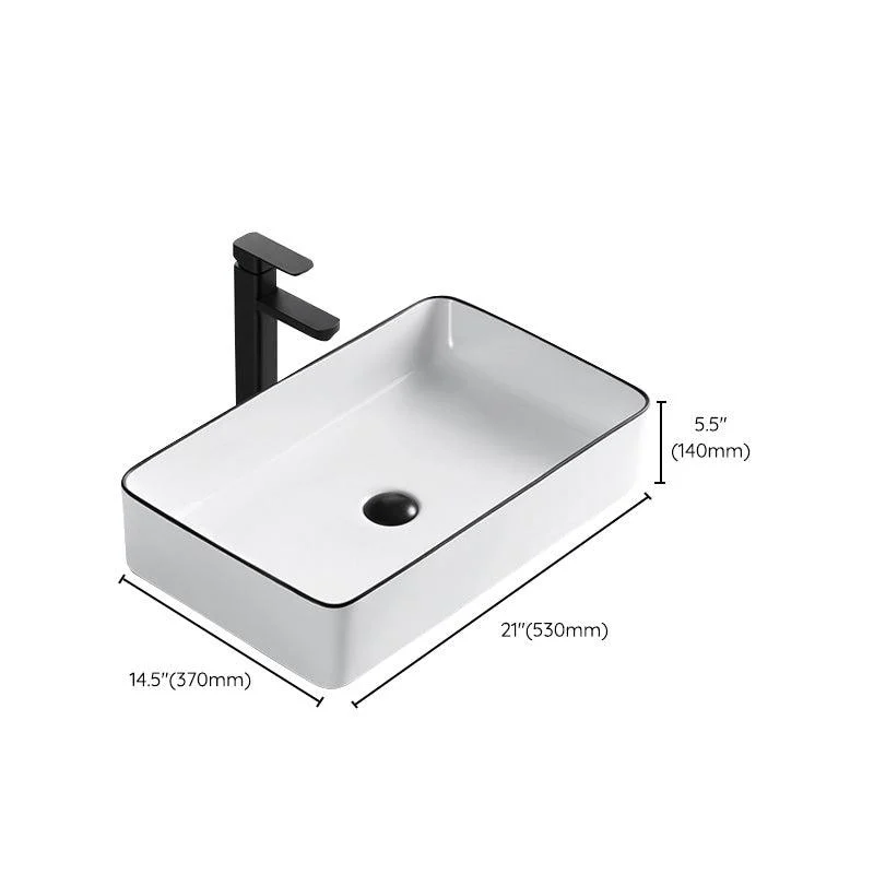 Modern Bathroom Sink Porcelain Pop-Up Drain Rectangular Vessel Sink -Bathlova