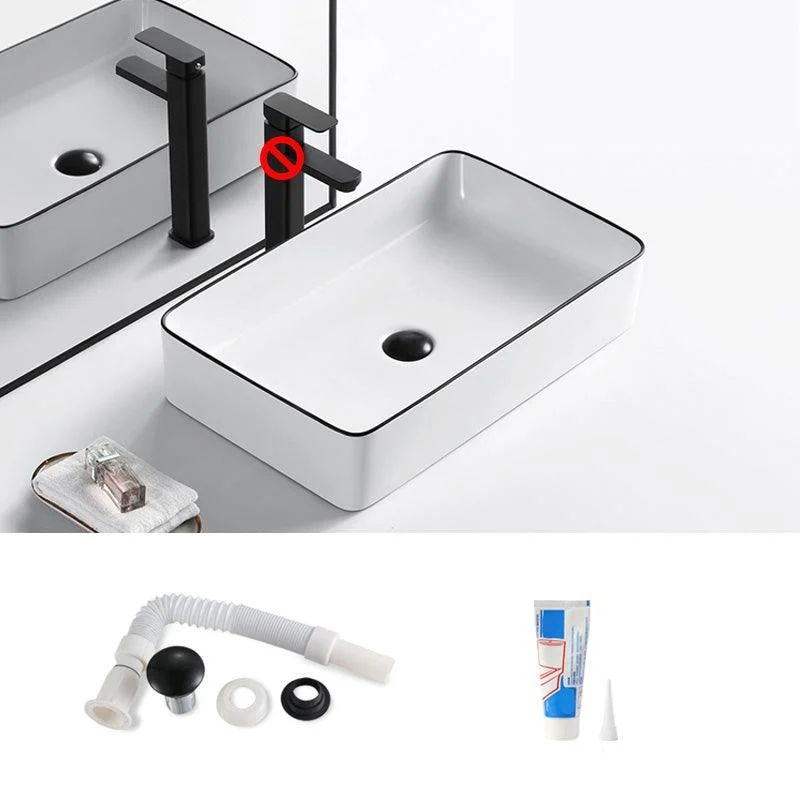 Modern Bathroom Sink Porcelain Pop-Up Drain Rectangular Vessel Sink -Bathlova