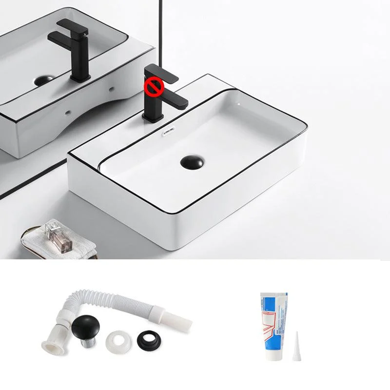 Modern Bathroom Sink Porcelain Pop-Up Drain Rectangular Vessel Sink -Bathlova