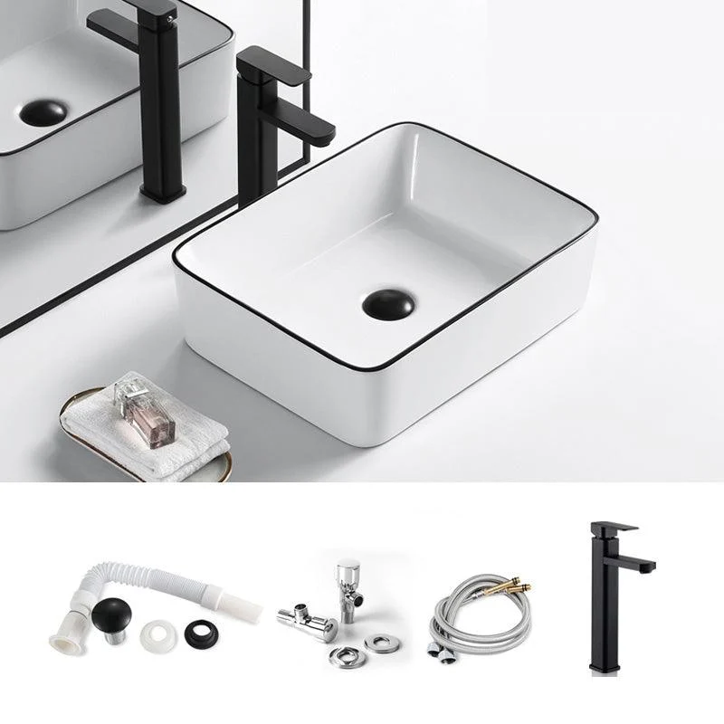 Modern Bathroom Sink Porcelain Pop-Up Drain Rectangular Vessel Sink -Bathlova