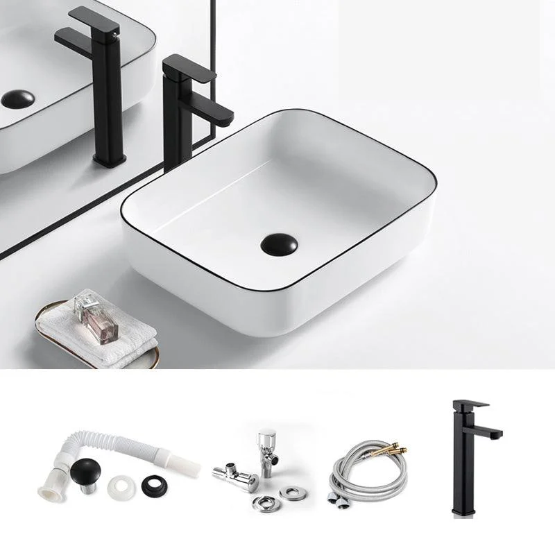 Modern Bathroom Sink Porcelain Pop-Up Drain Rectangular Vessel Sink -Bathlova