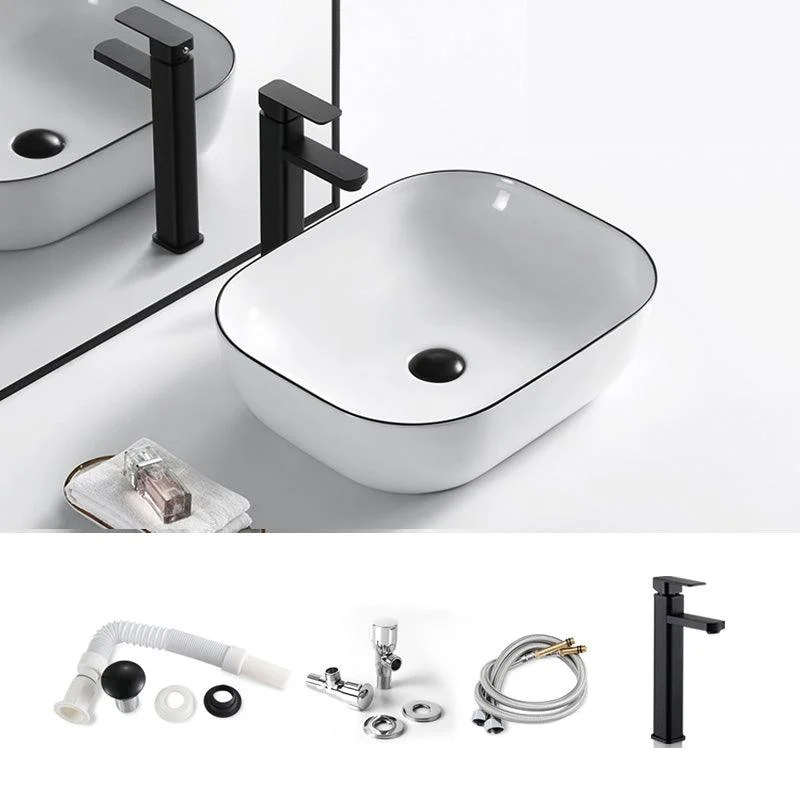 Modern Bathroom Sink Porcelain Pop-Up Drain Rectangular Vessel Sink -Bathlova