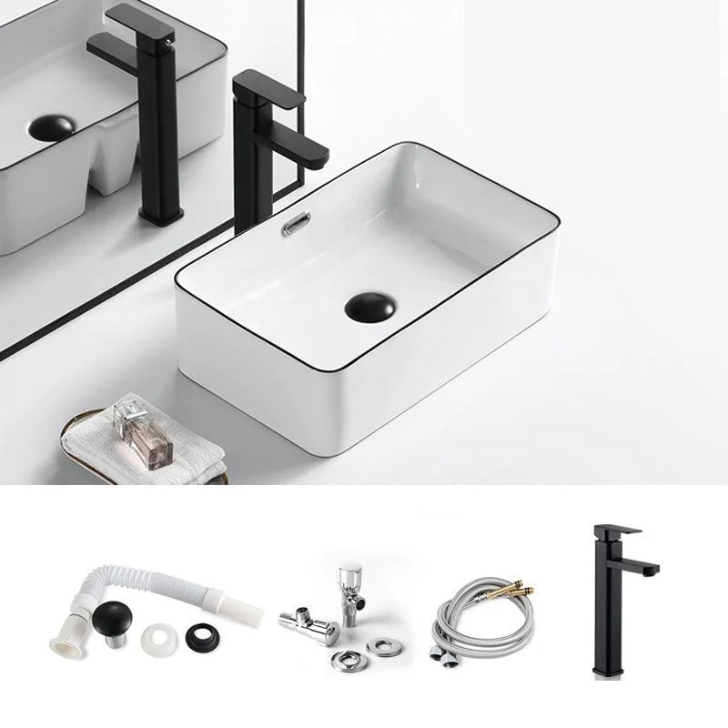 Modern Bathroom Sink Porcelain Pop-Up Drain Rectangular Vessel Sink -Bathlova