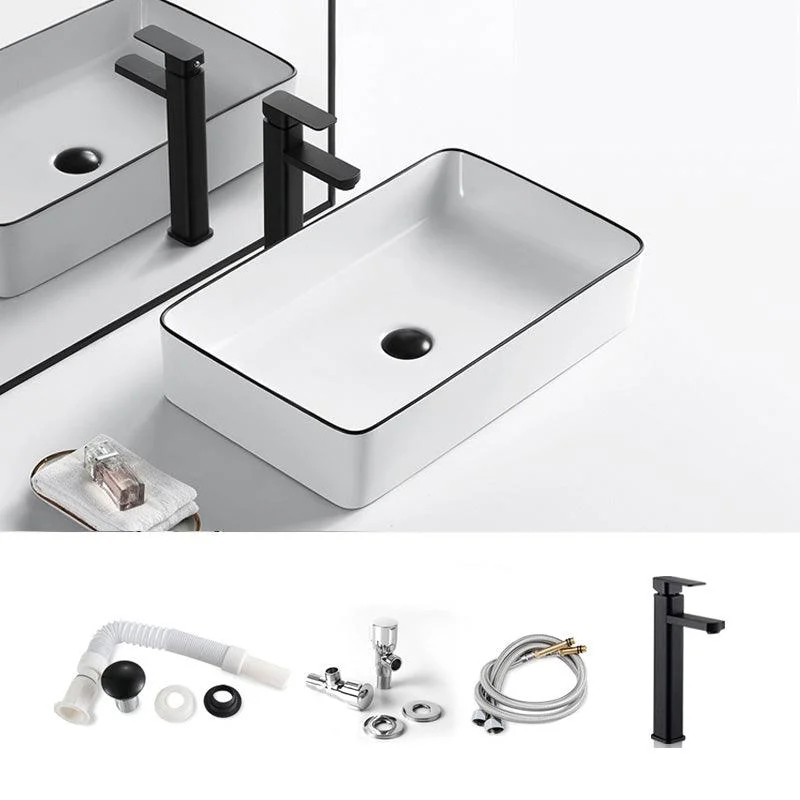 Modern Bathroom Sink Porcelain Pop-Up Drain Rectangular Vessel Sink -Bathlova