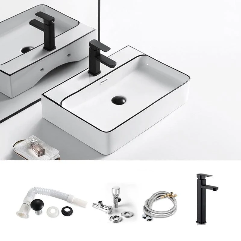 Modern Bathroom Sink Porcelain Pop-Up Drain Rectangular Vessel Sink -Bathlova