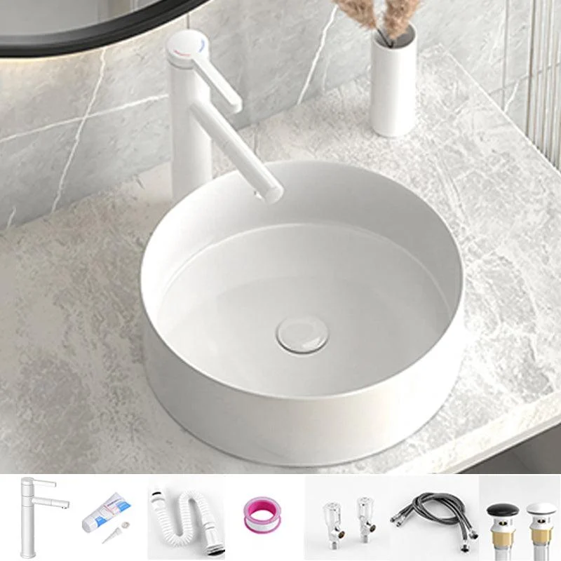 Modern Bathroom Sink Porcelain Pop-Up Drain Round Vessel Lavatory Sink -Bathlova