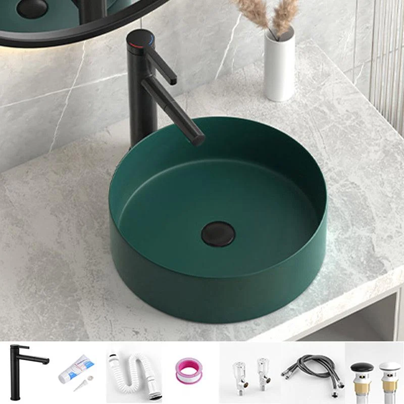 Modern Bathroom Sink Porcelain Pop-Up Drain Round Vessel Lavatory Sink -Bathlova