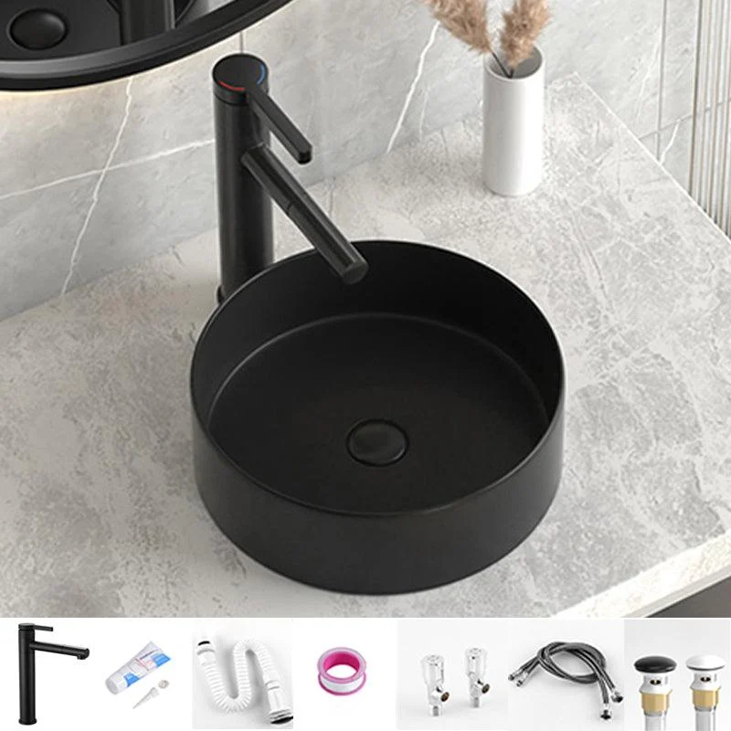 Modern Bathroom Sink Porcelain Pop-Up Drain Round Vessel Lavatory Sink -Bathlova