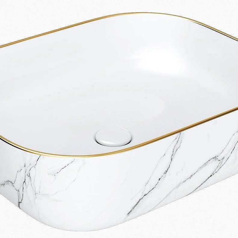 Modern Bathroom Sink Porcelain Pop-Up Drain Solid Color Rectangular Vessel -Bathlova