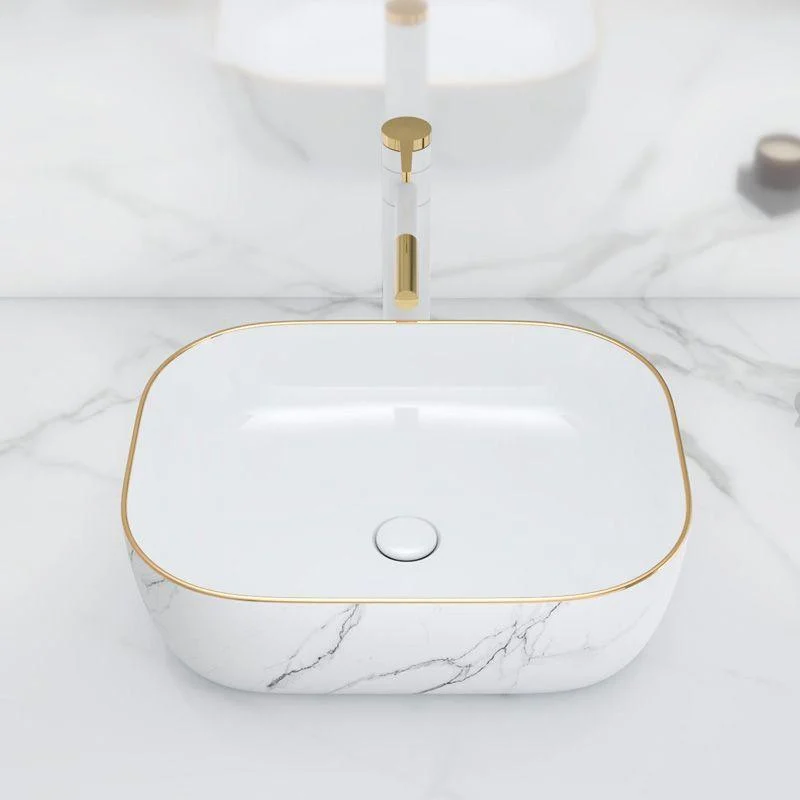 Modern Bathroom Sink Porcelain Pop-Up Drain Solid Color Rectangular Vessel -Bathlova