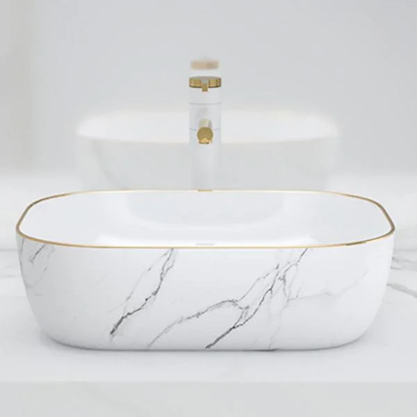 Modern Bathroom Sink Porcelain Pop-Up Drain Solid Color Rectangular Vessel -Bathlova