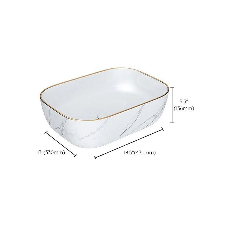 Modern Bathroom Sink Porcelain Pop-Up Drain Solid Color Rectangular Vessel -Bathlova