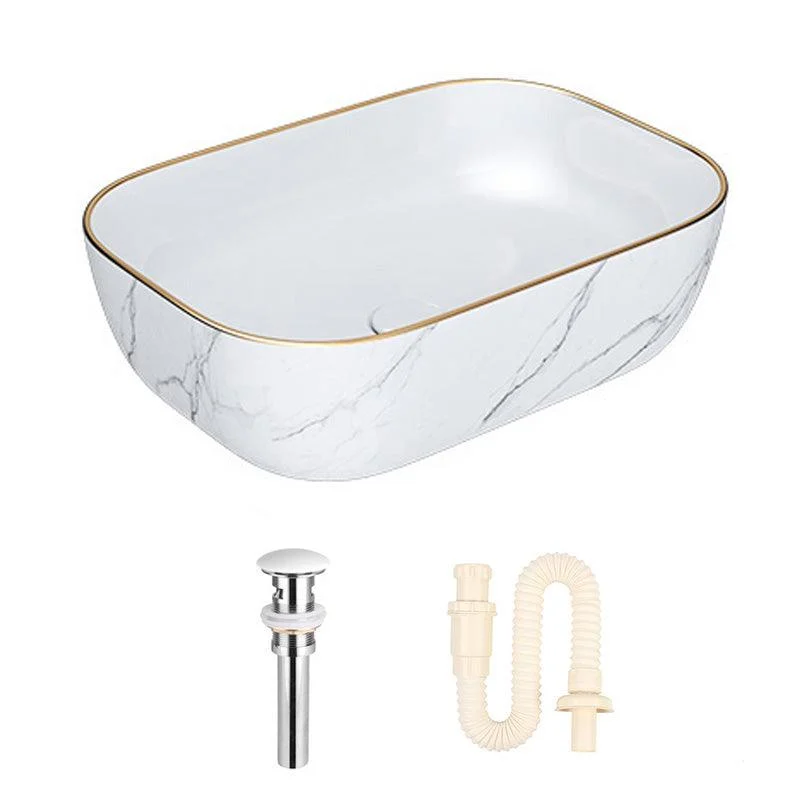 Modern Bathroom Sink Porcelain Pop-Up Drain Solid Color Rectangular Vessel -Bathlova