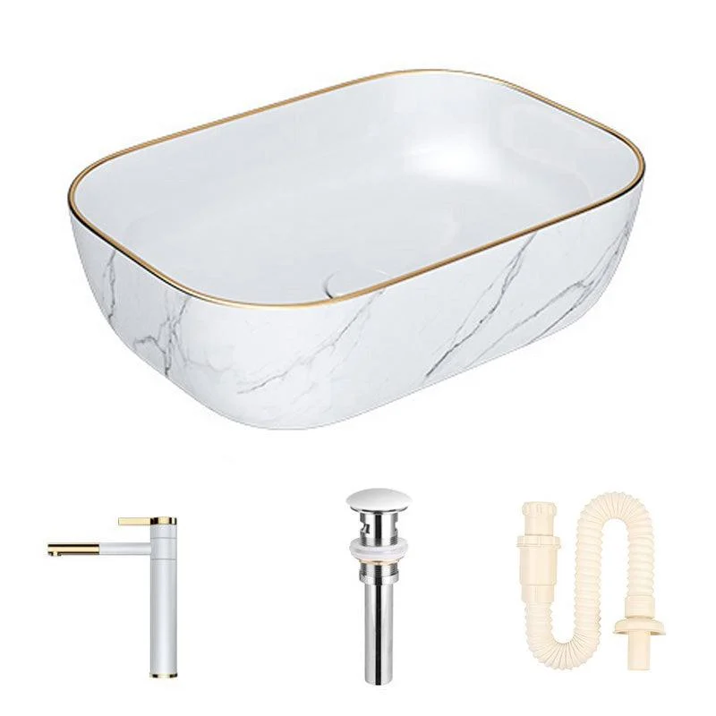 Modern Bathroom Sink Porcelain Pop-Up Drain Solid Color Rectangular Vessel -Bathlova