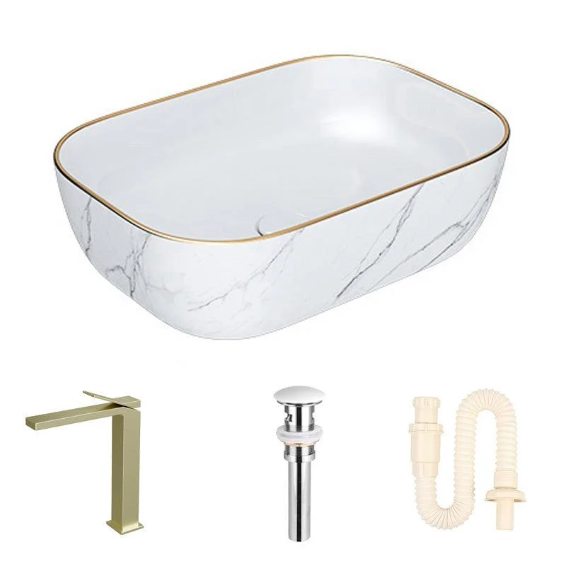 Modern Bathroom Sink Porcelain Pop-Up Drain Solid Color Rectangular Vessel -Bathlova