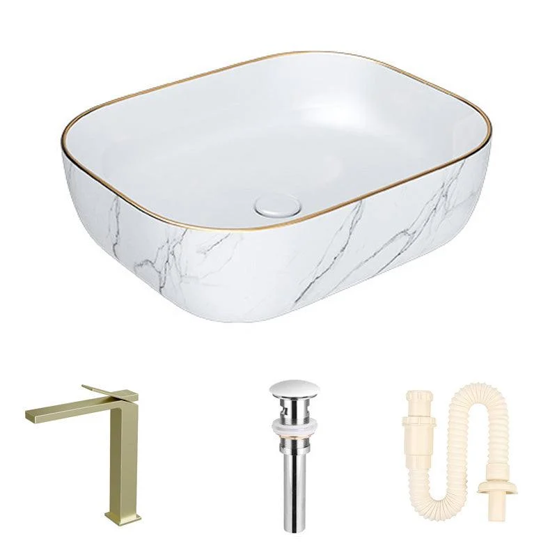 Modern Bathroom Sink Porcelain Pop-Up Drain Solid Color Rectangular Vessel -Bathlova