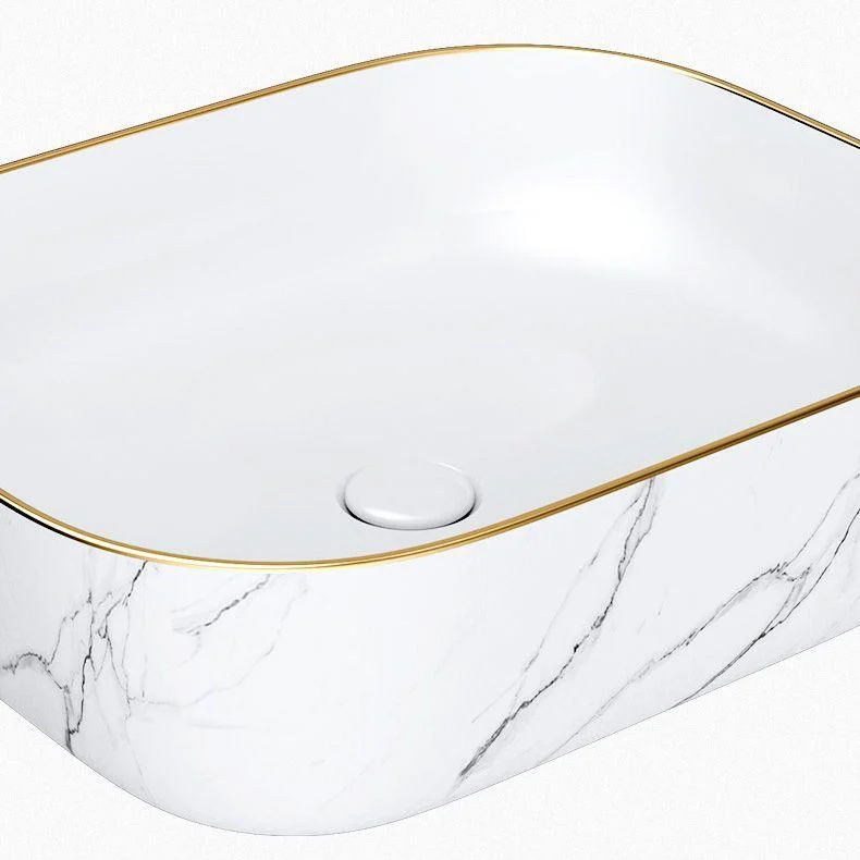 Modern Bathroom Sink Porcelain Pop-Up Drain Solid Color Rectangular Vessel -Bathlova