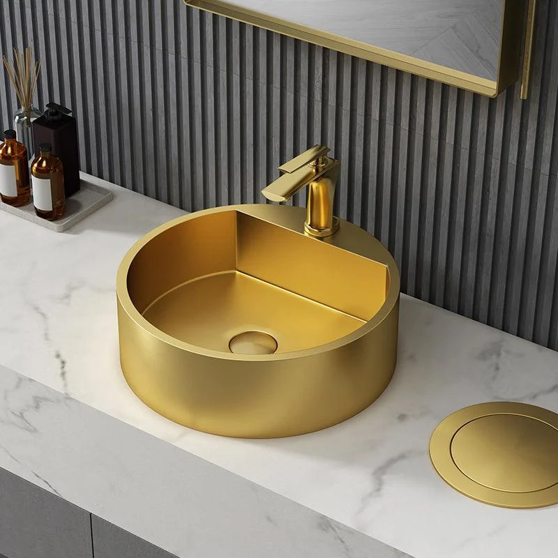 Modern Bathroom Sink Porcelain Pop-Up Drain Solid Color Round Vessel -Bathlova