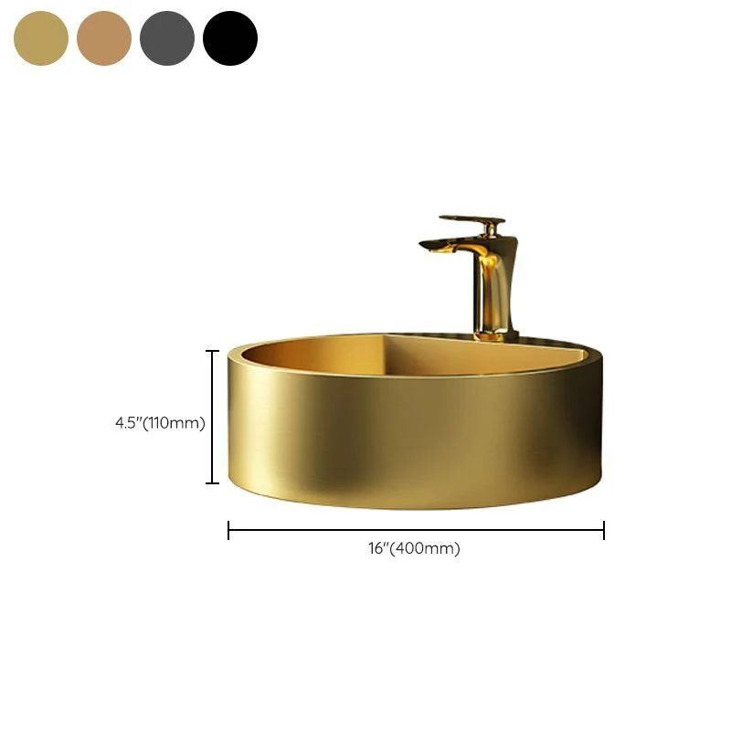 Modern Bathroom Sink Porcelain Pop-Up Drain Solid Color Round Vessel -Bathlova