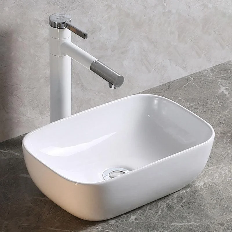 Modern Bathroom Sink Porcelain Rectangle Bathroom Sink in White(Not Including Tap) -Bathlova