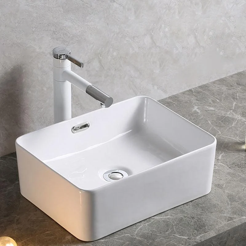 Modern Bathroom Sink Porcelain Rectangle Bathroom Sink in White(Not Including Tap) -Bathlova