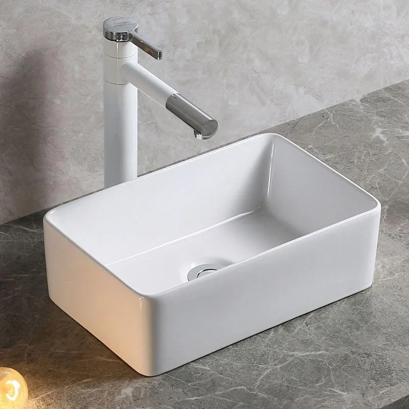 Modern Bathroom Sink Porcelain Rectangle Bathroom Sink in White(Not Including Tap) -Bathlova