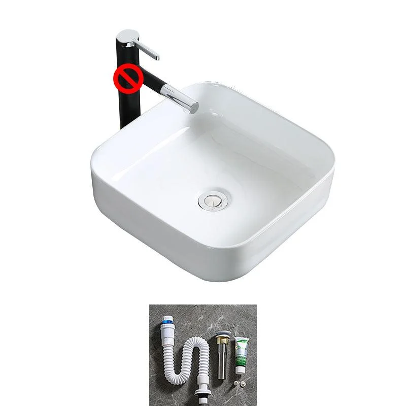 Modern Bathroom Sink Porcelain Rectangle Bathroom Sink in White(Not Including Tap) -Bathlova