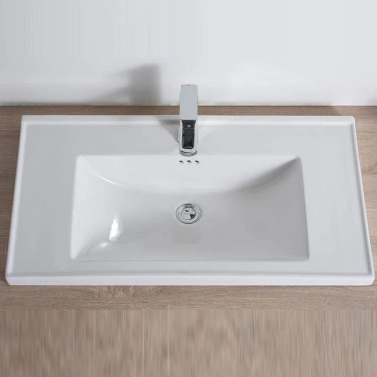 Modern Bathroom Sink Porcelain Rectangular Drop-in Bathroom Sink with Pop-Up Drain -Bathlova