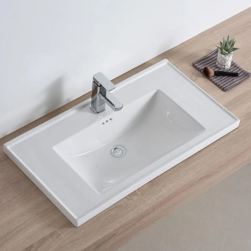 Modern Bathroom Sink Porcelain Rectangular Drop-in Bathroom Sink with Pop-Up Drain -Bathlova