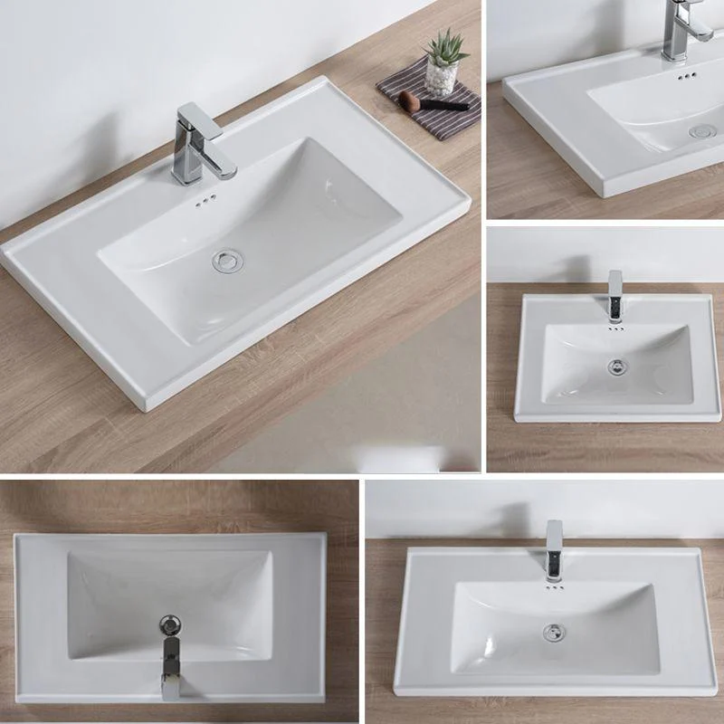 Modern Bathroom Sink Porcelain Rectangular Drop-in Bathroom Sink with Pop-Up Drain -Bathlova