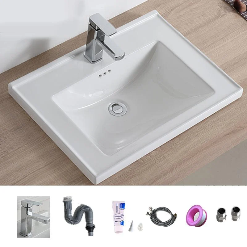 Modern Bathroom Sink Porcelain Rectangular Drop-in Bathroom Sink with Pop-Up Drain -Bathlova