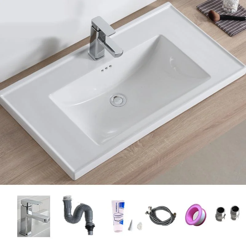 Modern Bathroom Sink Porcelain Rectangular Drop-in Bathroom Sink with Pop-Up Drain -Bathlova