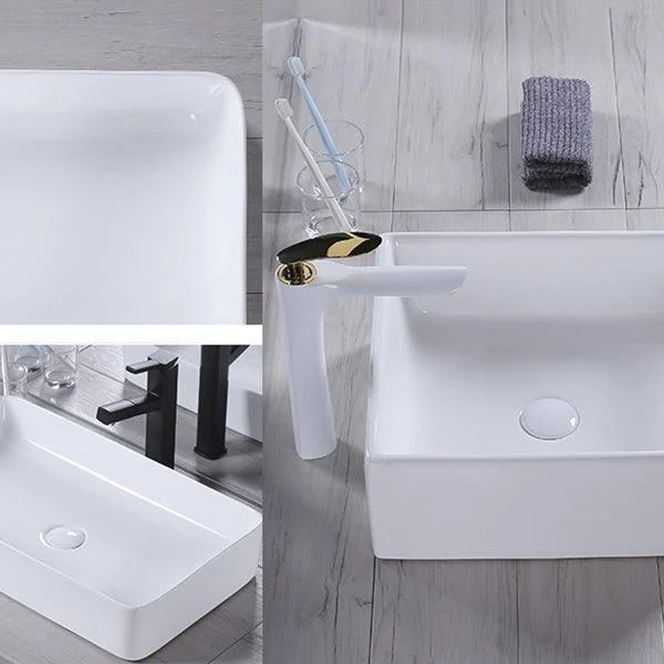 Modern Bathroom Sink Porcelain Rectangular Pop-Up Drain and Drain Assembly Basin Sink -Bathlova