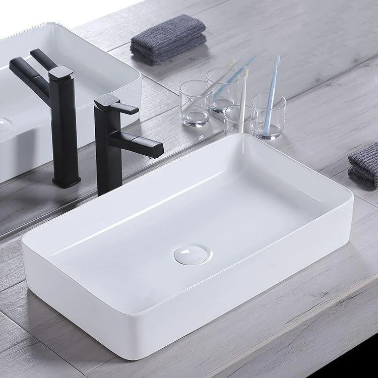 Modern Bathroom Sink Porcelain Rectangular Pop-Up Drain and Drain Assembly Basin Sink -Bathlova