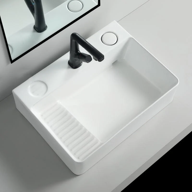 Modern Bathroom Sink Porcelain Rectangular Vessel Lavatory Sink with Pop-Up Drain -Bathlova