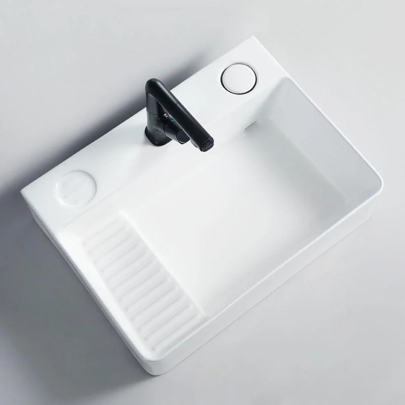 Modern Bathroom Sink Porcelain Rectangular Vessel Lavatory Sink with Pop-Up Drain -Bathlova